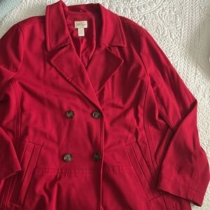 Chico's Red Pea Coat Classic Double-Breasted Design